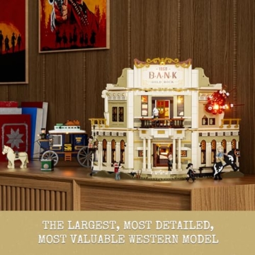 Lumibricks Western Bank Heist Bausatz – 2875 PCS Wildwest-Stadt Flagship-Modell mit 11 LED-Lichtern, 6 Minifiguren, Hochdetaillierte Architektur, Sammlerstück & Geschenk für Erwachsene & Kinder - 2