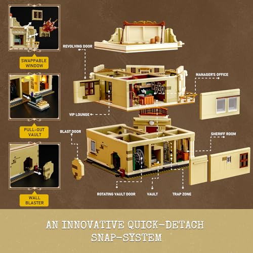 Lumibricks Western Bank Heist Bausatz – 2875 PCS Wildwest-Stadt Flagship-Modell mit 11 LED-Lichtern, 6 Minifiguren, Hochdetaillierte Architektur, Sammlerstück & Geschenk für Erwachsene & Kinder - 3