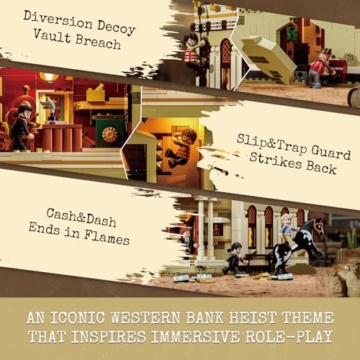 Lumibricks Western Bank Heist Bausatz – 2875 PCS Wildwest-Stadt Flagship-Modell mit 11 LED-Lichtern, 6 Minifiguren, Hochdetaillierte Architektur, Sammlerstück & Geschenk für Erwachsene & Kinder - 4