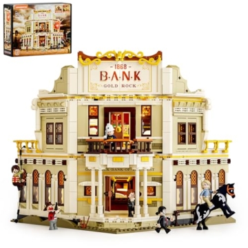 Lumibricks Western Bank Heist Bausatz – 2875 PCS Wildwest-Stadt Flagship-Modell mit 11 LED-Lichtern, 6 Minifiguren, Hochdetaillierte Architektur, Sammlerstück & Geschenk für Erwachsene & Kinder - 1