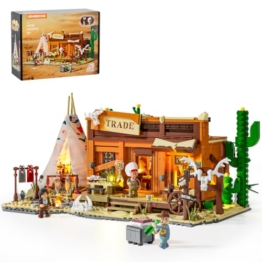 Lumibricks Western Fur Trading Post Klemmbausteine mit Beleuchtung für Erwachsene, 1432 Teile, Wilder Westen Handelsposten mit Indianerlager, Modulares Sammlermodell, Geschenk für Western-Fans - 1
