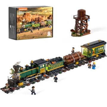 Lumibricks Western-Güterzug Bauset, 1524 Teile, 4-4-0 Dampflok Modell mit Beleuchtung, Gleisen, Wasserturm & 6 Minifiguren, BAU- & Sammlerspielzeug für Erwachsene - 1