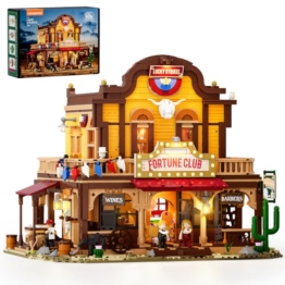 LUMIBRICKS Western Lucky Saloon LED Klemmbaustein-Set, 2200 Teile Modulares Wild-West Gebäude Modell mit Beleuchtung, Doppelte Innenstruktur, Geheimfächer & detailreiche Architektur, Sammler-Set für E - 1