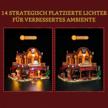 LUMIBRICKS Western Lucky Saloon LED Klemmbaustein-Set, 2200 Teile Modulares Wild-West Gebäude Modell mit Beleuchtung, Doppelte Innenstruktur, Geheimfächer & detailreiche Architektur, Sammler-Set für E - 4
