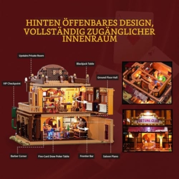 LUMIBRICKS Western Lucky Saloon LED Klemmbaustein-Set, 2200 Teile Modulares Wild-West Gebäude Modell mit Beleuchtung, Doppelte Innenstruktur, Geheimfächer & detailreiche Architektur, Sammler-Set für E - 5