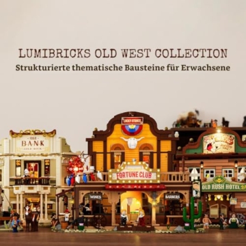 LUMIBRICKS Western Lucky Saloon LED Klemmbaustein-Set, 2200 Teile Modulares Wild-West Gebäude Modell mit Beleuchtung, Doppelte Innenstruktur, Geheimfächer & detailreiche Architektur, Sammler-Set für E - 9