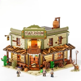 Lumibricks Western Saloon Bauset mit LED – 2016 Bausteine Modellbausatz für Erwachsene & Jugendliche, Sammler-Set Einer Western-Taverne mit 3 Minifiguren, bespielbarem Innenraum & Lichtsystem - 1
