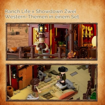 LUMIBRICKS Wild West Ranch Duel Klemmbaustein-Set mit LED-Beleuchtung, 1023 Teile Western-Ranch Modellbausatz für Erwachsene, Sammlerstück für Fans des Wilden Westens - 2