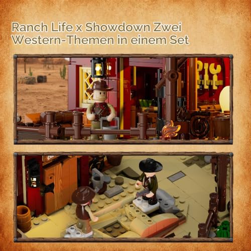 LUMIBRICKS Wild West Ranch Duel Klemmbaustein-Set mit LED-Beleuchtung, 1023 Teile Western-Ranch Modellbausatz für Erwachsene, Sammlerstück für Fans des Wilden Westens - 2