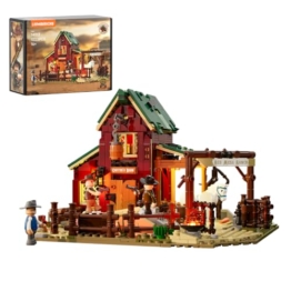 LUMIBRICKS Wild West Ranch Duel Klemmbaustein-Set mit LED-Beleuchtung, 1023 Teile Western-Ranch Modellbausatz für Erwachsene, Sammlerstück für Fans des Wilden Westens - 1