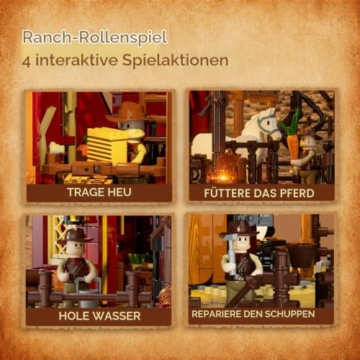 LUMIBRICKS Wild West Ranch Duel Klemmbaustein-Set mit LED-Beleuchtung, 1023 Teile Western-Ranch Modellbausatz für Erwachsene, Sammlerstück für Fans des Wilden Westens - 4