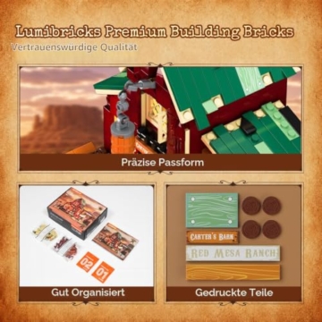 LUMIBRICKS Wild West Ranch Duel Klemmbaustein-Set mit LED-Beleuchtung, 1023 Teile Western-Ranch Modellbausatz für Erwachsene, Sammlerstück für Fans des Wilden Westens - 7