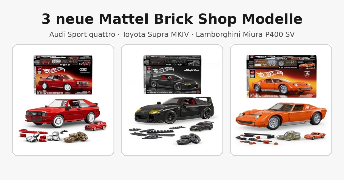 Mattel Brick Shop Hot Wheels Neuheiten 2026 mit Audi Sport quattro, Toyota Supra MKIV und Lamborghini Miura P400 SV