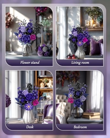 Mavo brix Purple Flowers Bouquet Building Set, Lila Rosen Blumenstrauß Klemmbausteine Blumen, Blumen Bauspielzeugset für Erwachsene, Botanicals Home Deko, Frauen Männer - 7