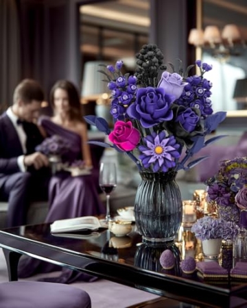 Mavo brix Purple Flowers Bouquet Building Set, Lila Rosen Blumenstrauß Klemmbausteine Blumen, Blumen Bauspielzeugset für Erwachsene, Botanicals Home Deko, Frauen Männer - 8