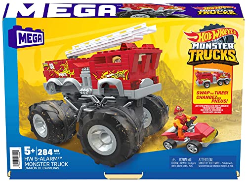 Mega Construx HHD19 - Hot Wheels 5-Alarm Bauset, Feuerwehr-Auto Monster Truck, Spielzeug-Auto mit 2 Feuerwehrmann-Spielfiguren und Zubehör, für Kinder ab 5 Jahren