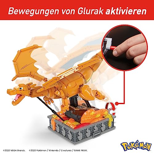 MEGA Pokémon Actionfigur Bauspielzeug für Erwachsene, zusammenbaubares, bewegliches Glurak mit 1664 Teilen, circa 28 cm groß, für Sammler, HMW05