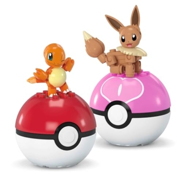 MEGA Pokémon Actionfigur Bauspielzeug-Set, Pokéball 2er-Pack, Glumanda und Evoli mit 40 Teilen, für Kinder, JCR81 - 3