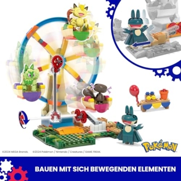 MEGA Pokémon Actionfigur Bauspielzeug, Spaß auf dem Riesenrad mit 393 Teilen und beweglichem Felori, Mampfaxo, Mauzi und Felino, für Kinder, HXF80 - 3
