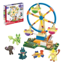 MEGA Pokémon Actionfigur Bauspielzeug, Spaß auf dem Riesenrad mit 393 Teilen und beweglichem Felori, Mampfaxo, Mauzi und Felino, für Kinder, HXF80 - 1