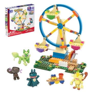 MEGA Pokémon Actionfigur Bauspielzeug, Spaß auf dem Riesenrad mit 393 Teilen und beweglichem Felori, Mampfaxo, Mauzi und Felino, für Kinder, HXF80 - 1