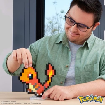 MEGA Pokémon Glumanda - zusammenbaubare Figur im Retro-Look, Pixel Art, inklusive Basis zur Wandmontage, für Erwachsene Baumeister und Sammler, HTH76 - 2