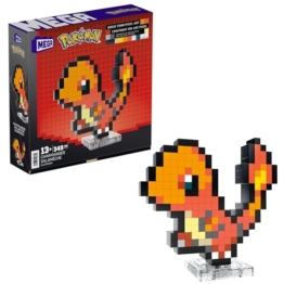 MEGA Pokémon Glumanda - zusammenbaubare Figur im Retro-Look, Pixel Art, inklusive Basis zur Wandmontage, für Erwachsene Baumeister und Sammler, HTH76 - 1