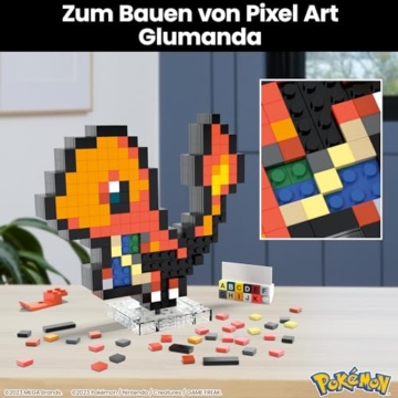 MEGA Pokémon Glumanda - zusammenbaubare Figur im Retro-Look, Pixel Art, inklusive Basis zur Wandmontage, für Erwachsene Baumeister und Sammler, HTH76 - 4