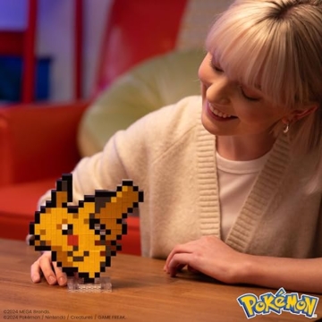 MEGA Pokémon Pikachu - zusammenbaubare Pixel Art Figur mit Retro-Look, inklusive Basis zur Wandmontage, für Erwachsene Baumeister und Sammler, HTH74 - 2