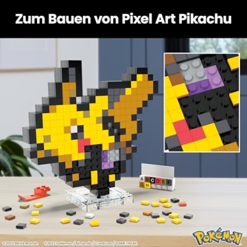 MEGA Pokémon Pikachu - zusammenbaubare Pixel Art Figur mit Retro-Look, inklusive Basis zur Wandmontage, für Erwachsene Baumeister und Sammler, HTH74 - 5