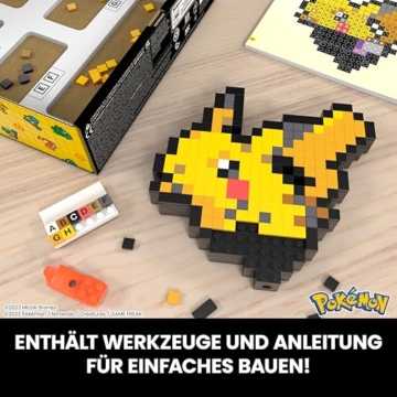 MEGA Pokémon Pikachu - zusammenbaubare Pixel Art Figur mit Retro-Look, inklusive Basis zur Wandmontage, für Erwachsene Baumeister und Sammler, HTH74 - 6