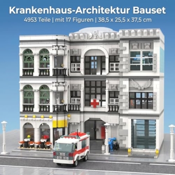 MikaBrical 2 in 1 Klemmbausteine Krankenhaus mit 17 Figuren & Krankenwagen, Modern Hospital Architektur Modell Bauset, Stadt Gebäude Modular Building für Erwachsene (4953 Teile) - 2