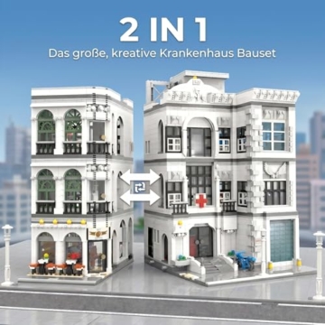 MikaBrical 2 in 1 Klemmbausteine Krankenhaus mit 17 Figuren & Krankenwagen, Modern Hospital Architektur Modell Bauset, Stadt Gebäude Modular Building für Erwachsene (4953 Teile) - 3