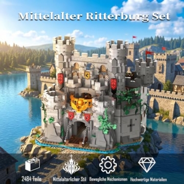MikaBrical 2 in 1 Mittelalter Ritterburg Bausteine Set, Klemmbausteine Haus Schloss Architektur Castle Modular Building für Erwachsene (2484 Teile) - 2