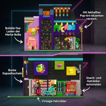 MikaBrical Cyberpunk Spielhalle Klemmbausteine Haus - 2600 Teile Retro Arcade Modular Building, Zukünftige Stadt Architektur Bausteine Set für Erwachsene Kompatibel mit Barweer BWR004 - 3
