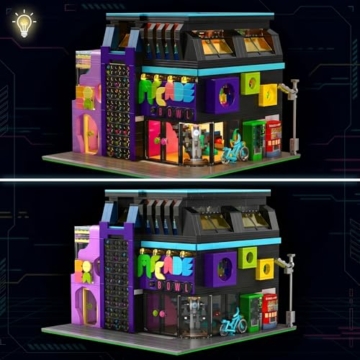 MikaBrical Cyberpunk Spielhalle Klemmbausteine Haus - 2600 Teile Retro Arcade Modular Building, Zukünftige Stadt Architektur Bausteine Set für Erwachsene Kompatibel mit Barweer BWR004 - 7
