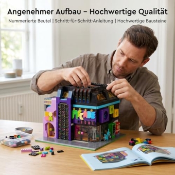 MikaBrical Cyberpunk Spielhalle Klemmbausteine Haus - 2600 Teile Retro Arcade Modular Building, Zukünftige Stadt Architektur Bausteine Set für Erwachsene Kompatibel mit Barweer BWR004 - 8