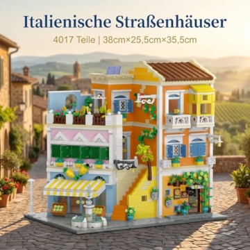 MikaBrical Europäisches Haus Klemmbausteine - 4017 Teile Italien Stadthäuser Modulbau, Modulares Gebäude Bauset mit Limonenladen & Pizzeria für Erwachsene Youmko YM010 - 2