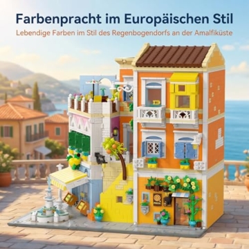 MikaBrical Europäisches Haus Klemmbausteine - 4017 Teile Italien Stadthäuser Modulbau, Modulares Gebäude Bauset mit Limonenladen & Pizzeria für Erwachsene Youmko YM010 - 3