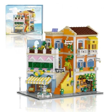 MikaBrical Europäisches Haus Klemmbausteine - 4017 Teile Italien Stadthäuser Modulbau, Modulares Gebäude Bauset mit Limonenladen & Pizzeria für Erwachsene Youmko YM010 - 1
