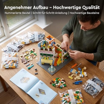 MikaBrical Europäisches Haus Klemmbausteine - 4017 Teile Italien Stadthäuser Modulbau, Modulares Gebäude Bauset mit Limonenladen & Pizzeria für Erwachsene Youmko YM010 - 6