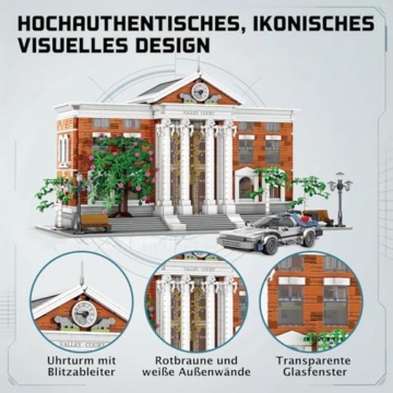 MikaBrical Klemmbausteine Clock Tower Courthouse mit Flugauto - 4269 Teile City Haus Film Architecture, Modular Building Set für Erwachsene - 3