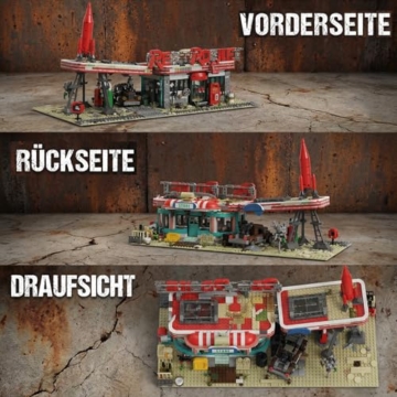 MikaBrical Klemmbausteine Red-Rocket Tankstelle mit Figuren, 2221 Teilen Gas Station Building Architektur Modell für Erwachsene und Spielefans Youmko YM001 - 3