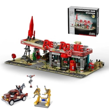 MikaBrical Klemmbausteine Red-Rocket Tankstelle mit Figuren, 2221 Teilen Gas Station Building Architektur Modell für Erwachsene und Spielefans Youmko YM001 - 1