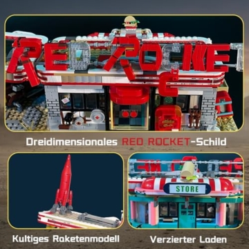 MikaBrical Klemmbausteine Red-Rocket Tankstelle mit Figuren, 2221 Teilen Gas Station Building Architektur Modell für Erwachsene und Spielefans Youmko YM001 - 5