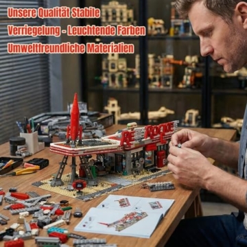 MikaBrical Klemmbausteine Red-Rocket Tankstelle mit Figuren, 2221 Teilen Gas Station Building Architektur Modell für Erwachsene und Spielefans Youmko YM001 - 7
