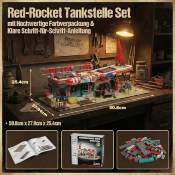 MikaBrical Klemmbausteine Red-Rocket Tankstelle mit Figuren, 2221 Teilen Gas Station Building Architektur Modell für Erwachsene und Spielefans Youmko YM001 - 8