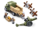 Militärisches Bauspielzeug-Set, Panzer M.38 mit Munitionstransporter, Artilleriegeschütz und Zubehör, Grün, Sluban, M38-B1296 - 1