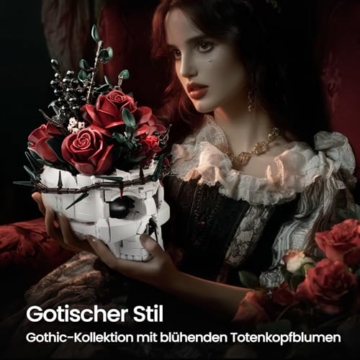 Millionspring-Bausatz für rote Rosensträuße mit Totenkopfvase, rote künstliche Rosen, Geschenke für Sie und Ihn zum Geburtstag, Jahrestag, Valentinstag, Halloween, Weihnachten, Gothic-Heimdekoration - 2