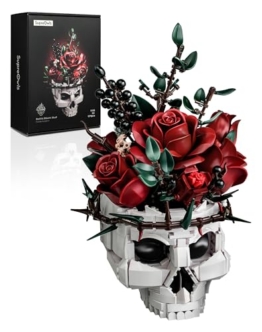 Millionspring-Bausatz für rote Rosensträuße mit Totenkopfvase, rote künstliche Rosen, Geschenke für Sie und Ihn zum Geburtstag, Jahrestag, Valentinstag, Halloween, Weihnachten, Gothic-Heimdekoration - 1